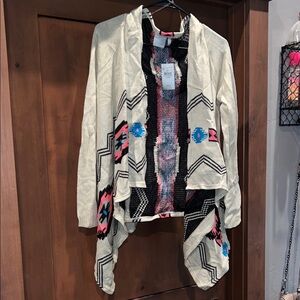 Freshwear Tribal Print Cardigan-Oat w/ Pink, Blue, Black